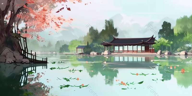 绿色中国风杭州西湖插画背景,插画/手绘图,插画/手绘图库,插画/手绘图下载,插画/手绘